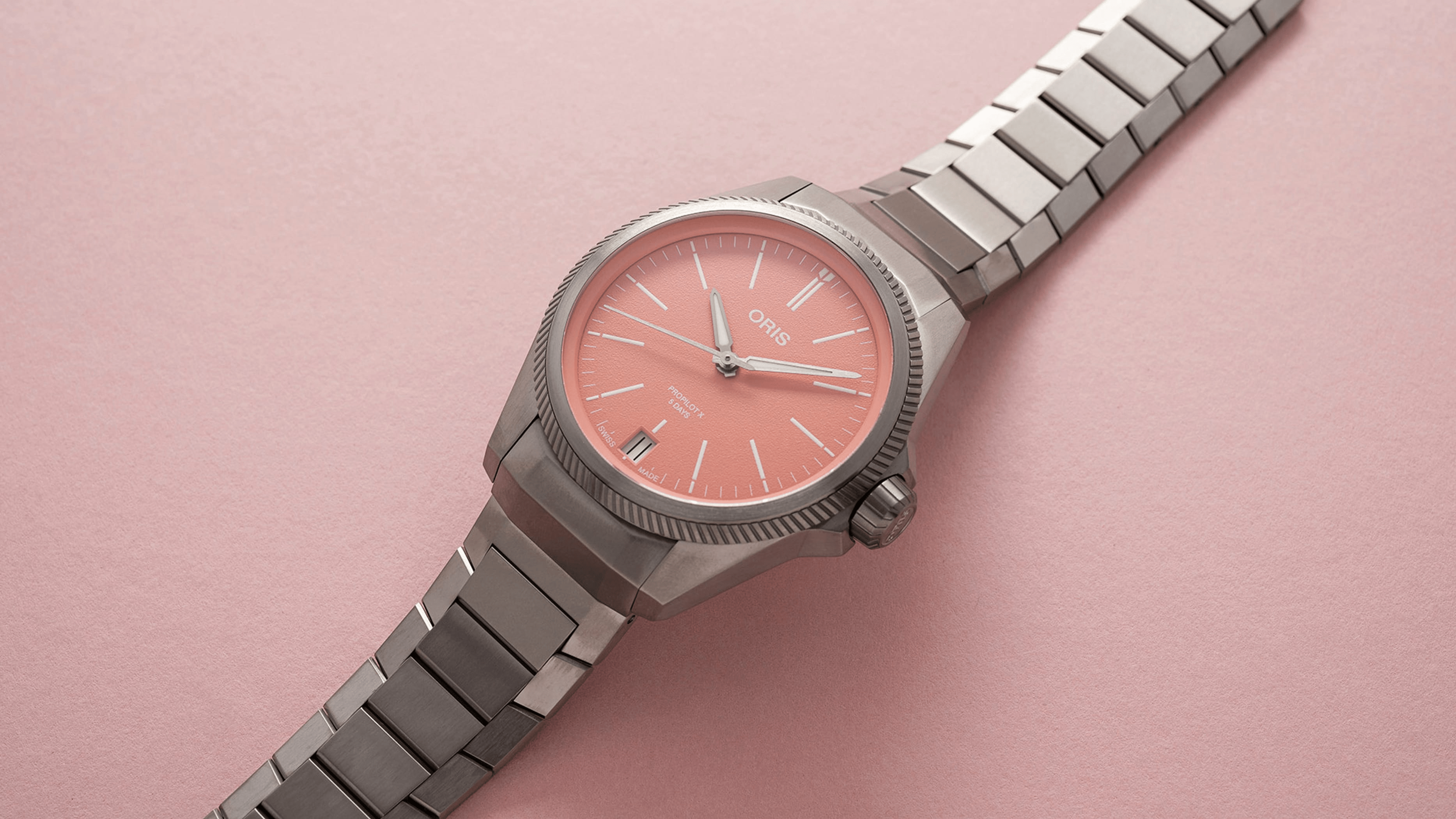 Oris ProPilot X Calibre 400 39mm Pink Dial Men's Watch 01 400 7778 7158-07 7 20 01TLC