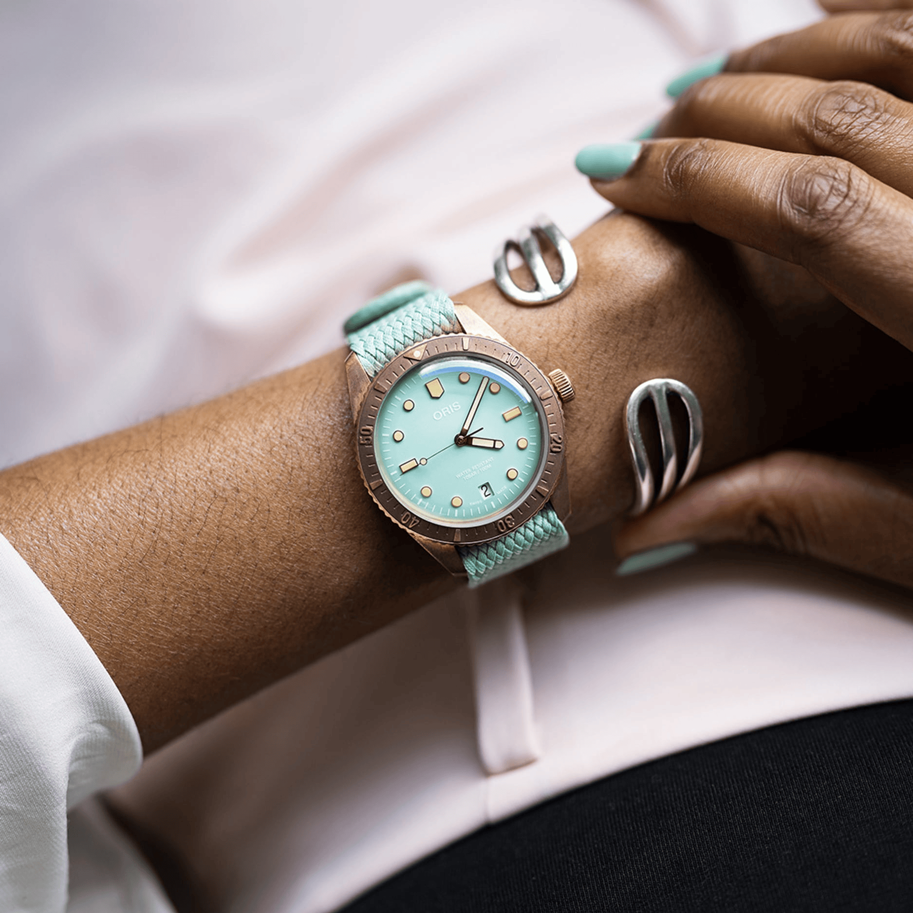 Oris Divers Sixty‑Five 'Cotton Candy' 38mm Green Dial Men's Watch 01 733 7771 3157-07 3 19 03BRS