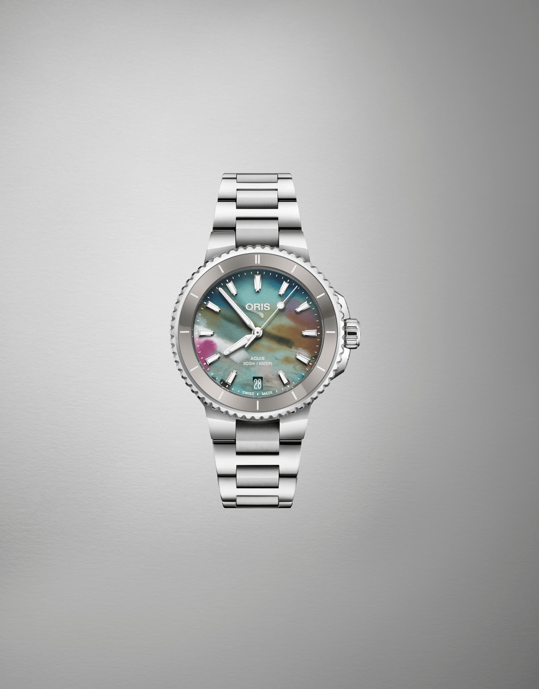 Oris Aquis Date Upcycle 36.5mm Multicoloured Dial Women's Watch 01 733 7792 4150-07 8 19 05P