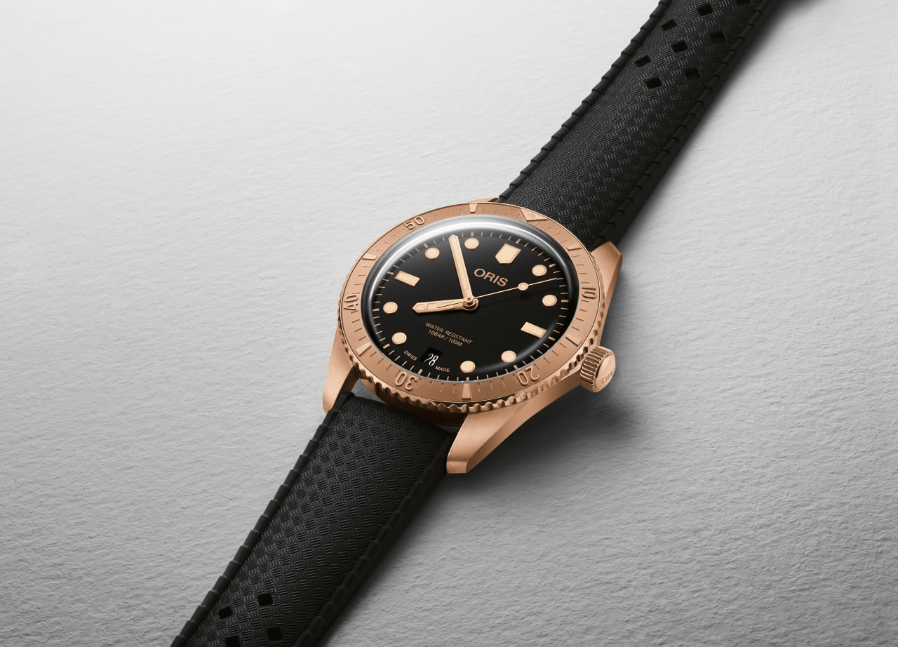 Oris Divers Sixty-Five Date Bronze Black Strap Men's Watch 01 733 7771 3154-07 4 19 18BR