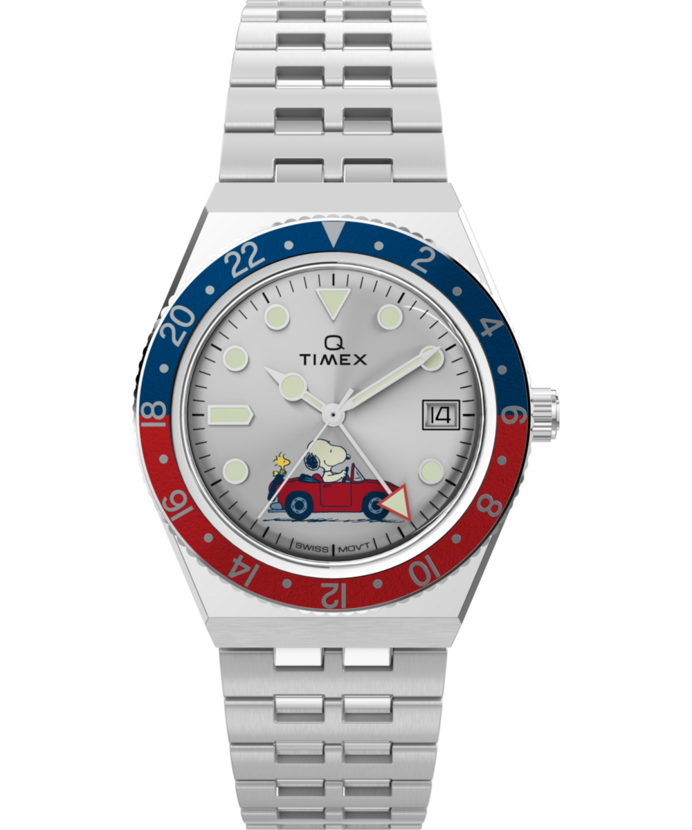 Timex Q Timex x Peanuts GMT 38mm Silver Dial Men's Watch TW2W83300