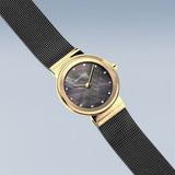 BERING Classic Polished Gold 26mm Black Mother of Pearl Dial Women's Watch 10126-132