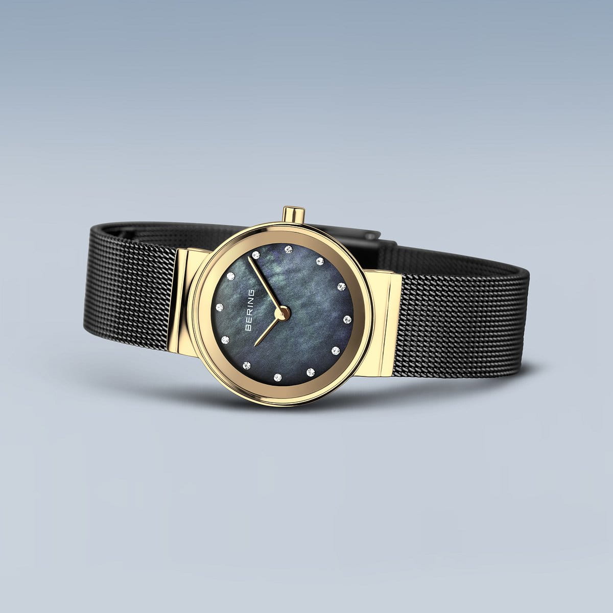BERING Classic Polished Gold 26mm Black Mother of Pearl Dial Women's Watch 10126-132
