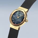 BERING Classic Polished Gold 26mm Black Mother of Pearl Dial Women's Watch 10126-132