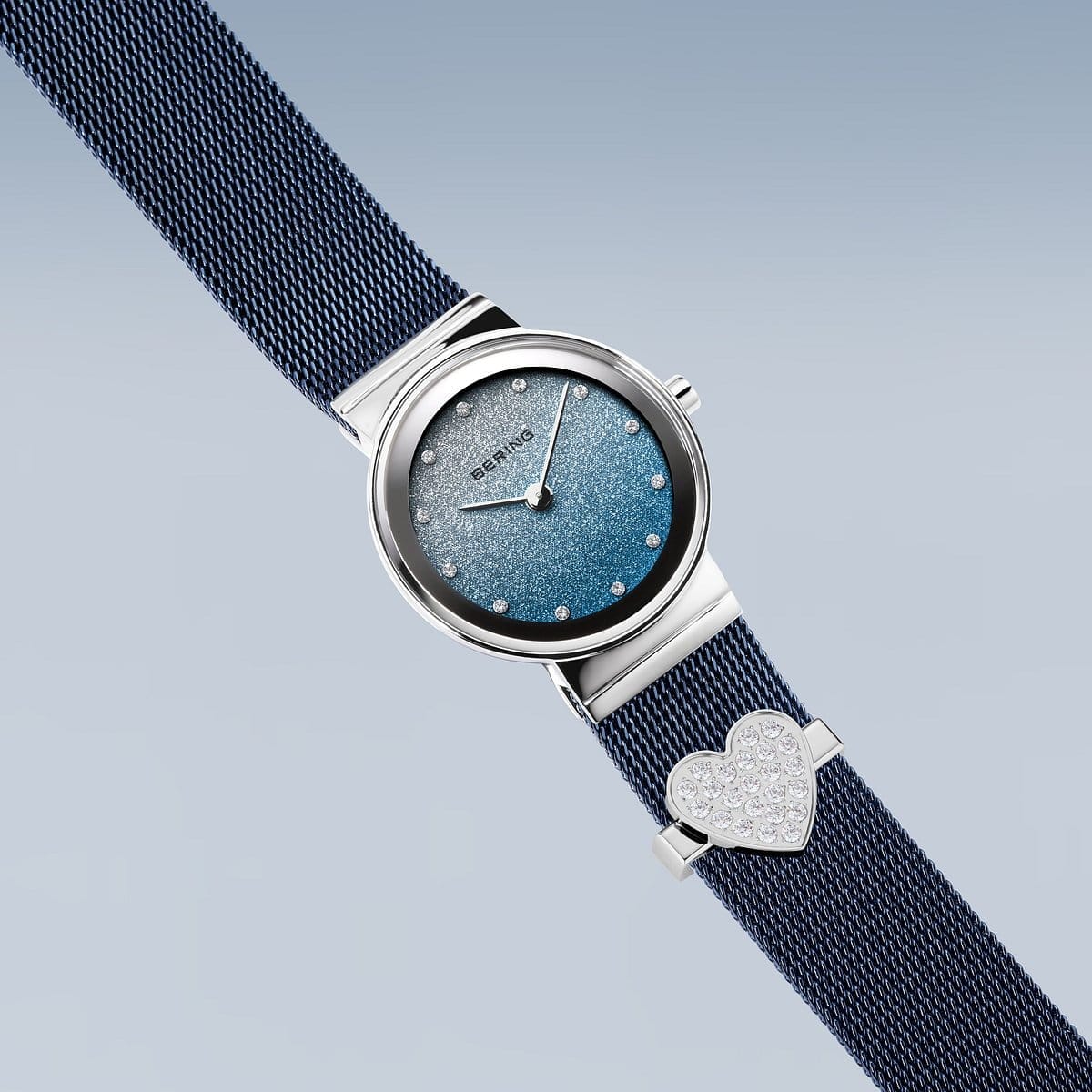 BERING Classic Polished Silver 26mm Blue/Silver Stardust Dial Women's Watch 10126-3073-GWP