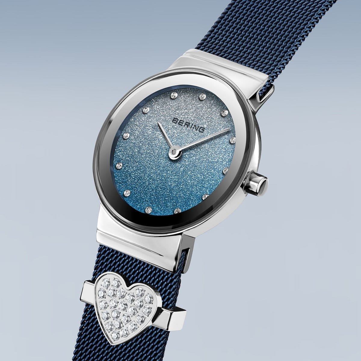 BERING Classic Polished Silver 26mm Blue/Silver Stardust Dial Women's Watch 10126-3073-GWP