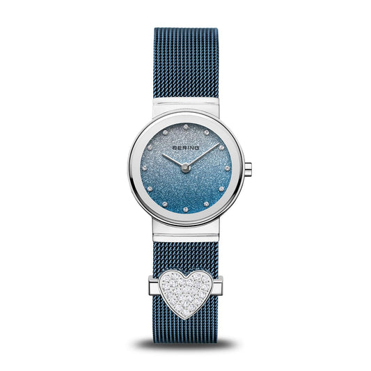 BERING Classic Polished Silver 26mm Blue/Silver Stardust Dial Women's Watch 10126-3073-GWP