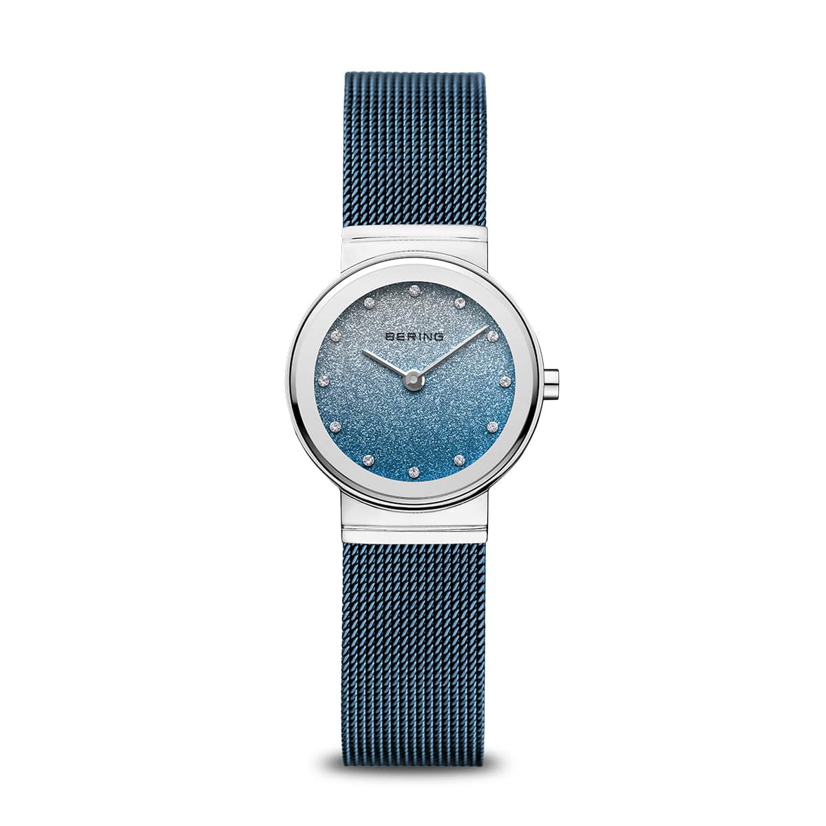 BERING Classic Polished Silver 26mm Blue/Silver Stardust Dial Women's Watch 10126-3073