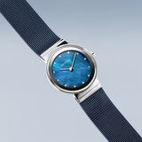 BERING Classic Polished Silver 26mm Blue Mother of Pearl Women's Watch 10126-307