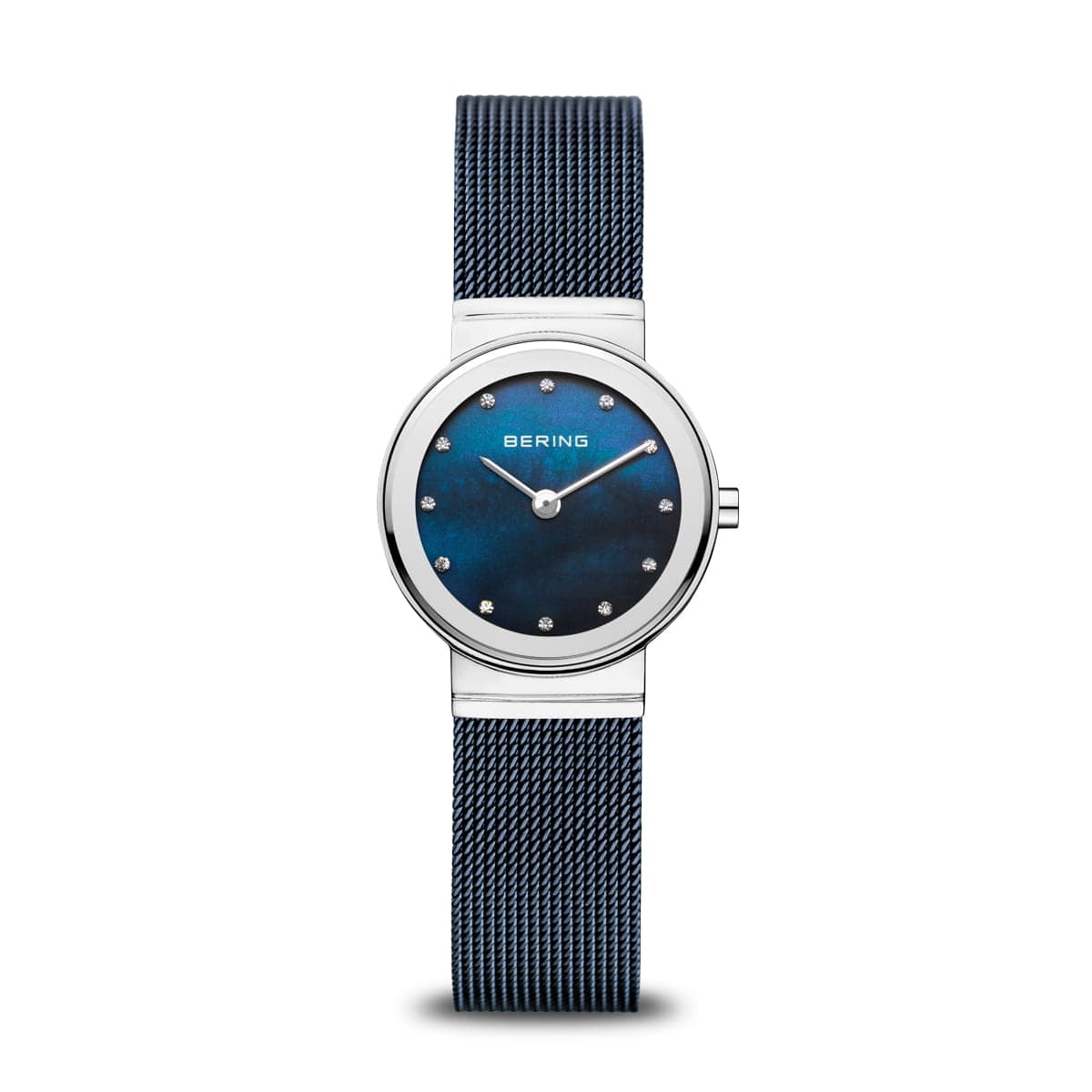 BERING Classic Polished Silver 26mm Blue Mother of Pearl Women's Watch 10126-307