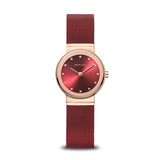 BERING Classic Polished Rose Gold 26mm Red Sunray Women's Watch 10126-363