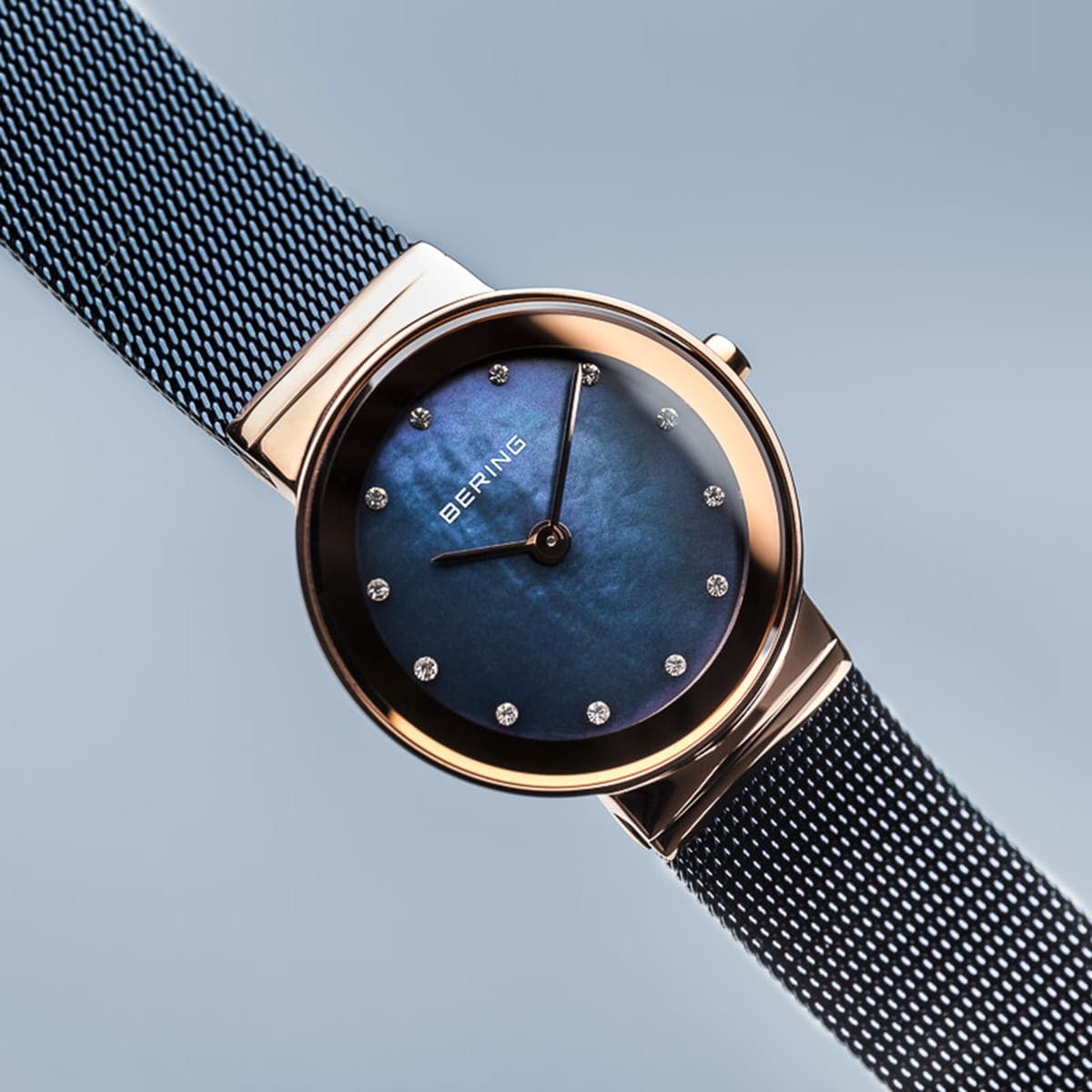 BERING Classic Polished Rose Gold 26mm Blue Mother of Pearl Women's Watch 10126-367