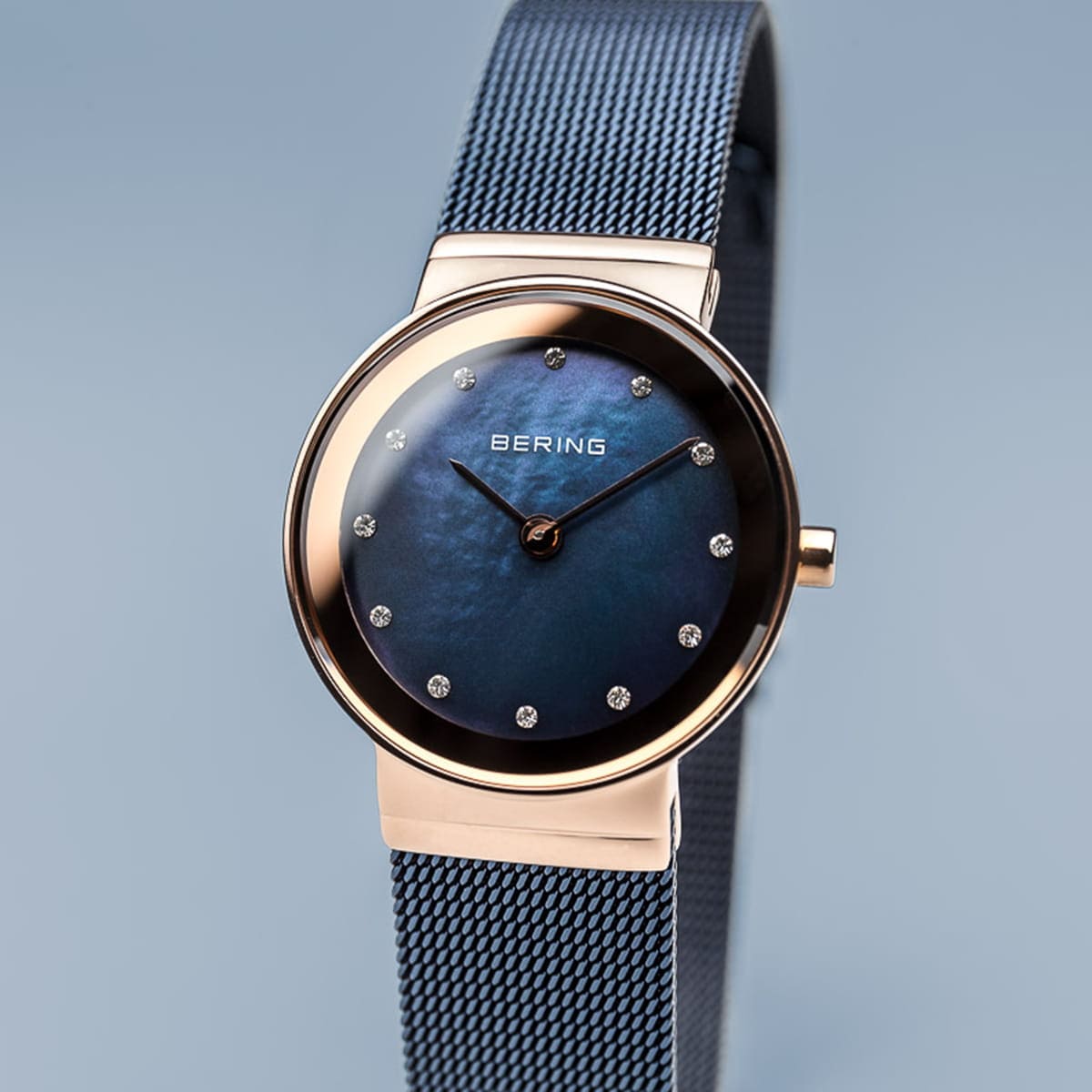 BERING Classic Polished Rose Gold 26mm Blue Mother of Pearl Women's Watch 10126-367