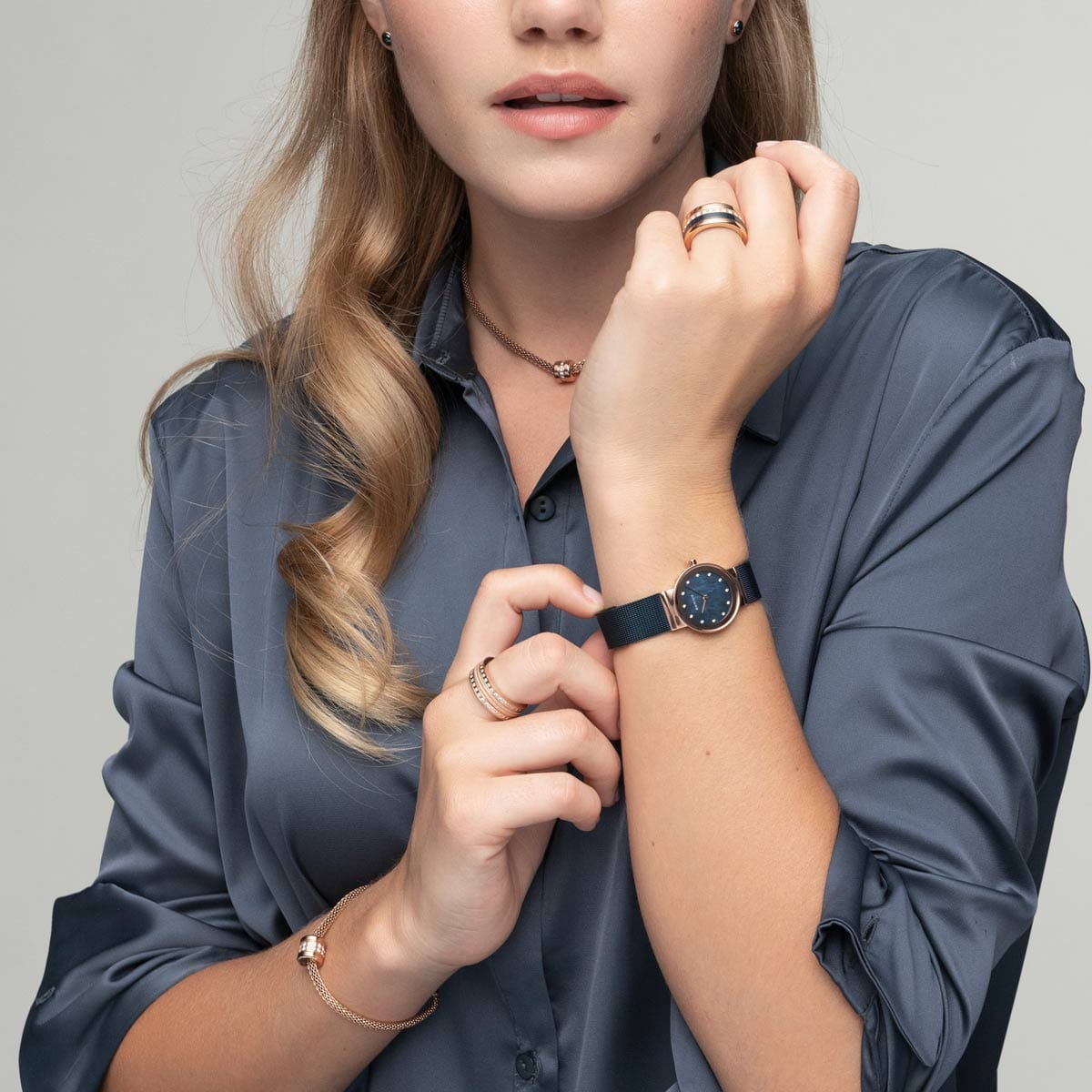 BERING Classic Polished Rose Gold 26mm Blue Mother of Pearl Women's Watch 10126-367