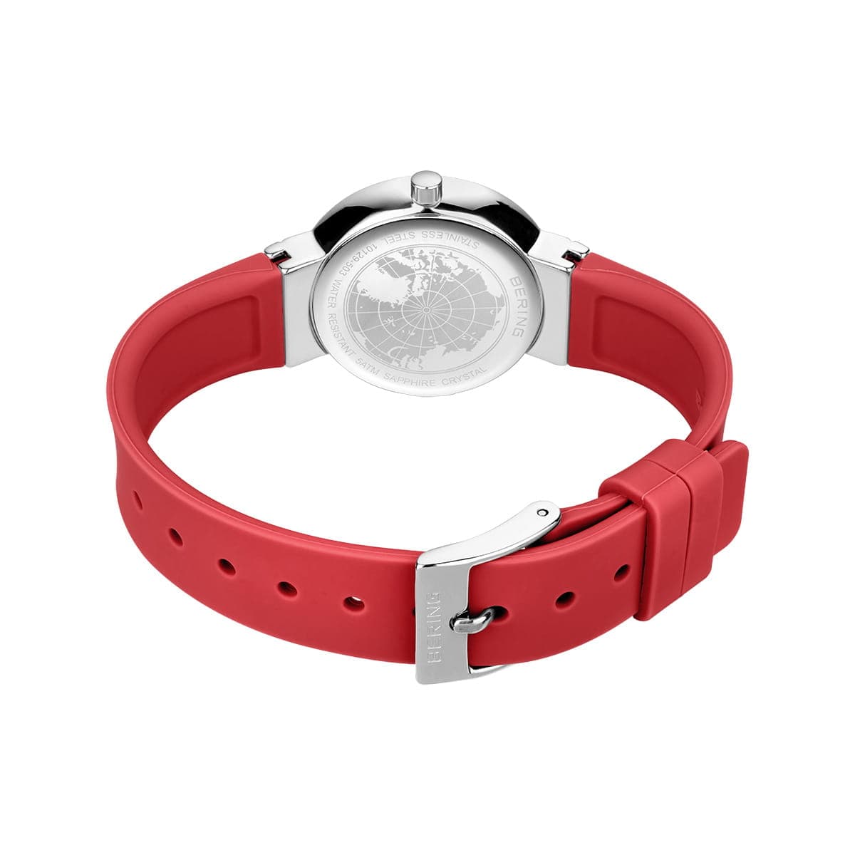 BERING Classic Polished Silver 29mm Red Sunray Dial Women's Watch 10129-503