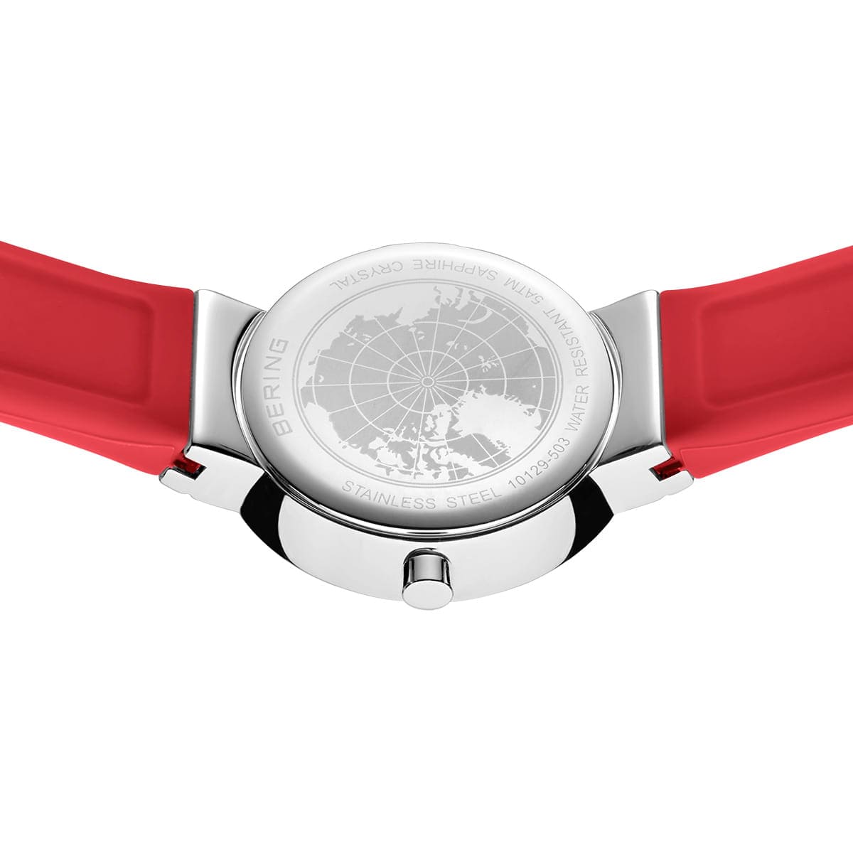BERING Classic Polished Silver 29mm Red Sunray Dial Women's Watch 10129-503