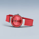 BERING Classic Polished Silver 29mm Red Sunray Dial Women's Watch 10129-503