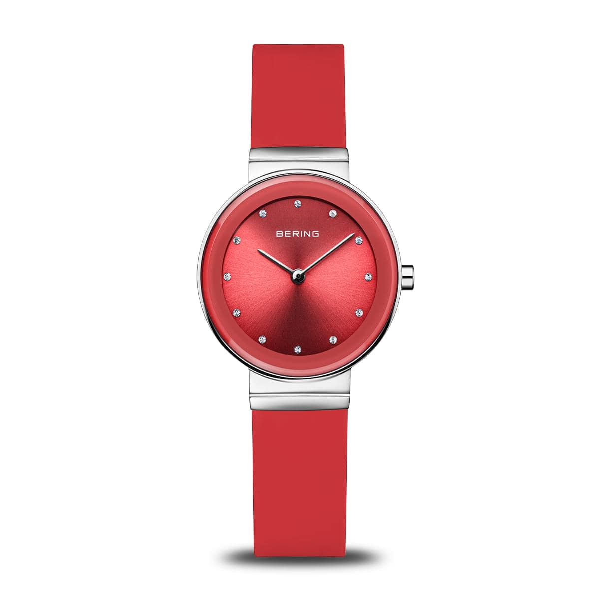 BERING Classic Polished Silver 29mm Red Sunray Dial Women's Watch 10129-503