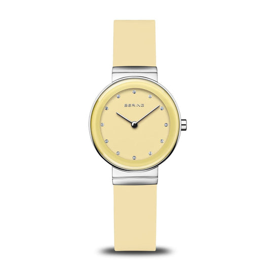 BERING Classic Polished Silver 29mm Yellow Sunray Dial Women's Watch 10129-600