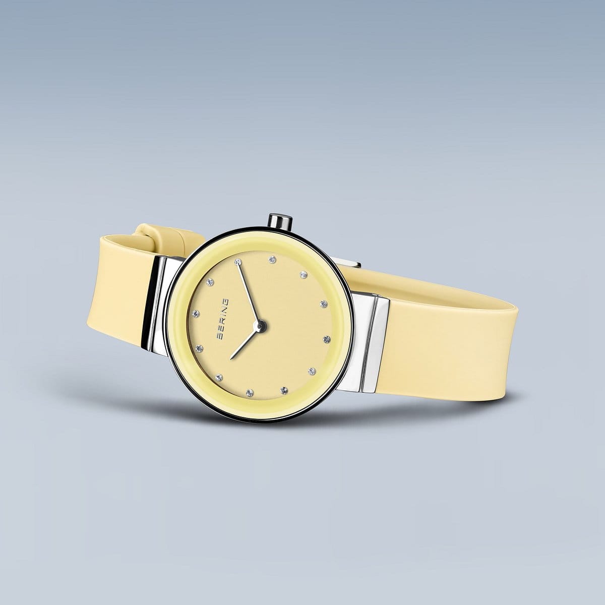 BERING Classic Polished Silver 29mm Yellow Sunray Dial Women's Watch 10129-600