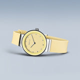 BERING Classic Polished Silver 29mm Yellow Sunray Dial Women's Watch 10129-600