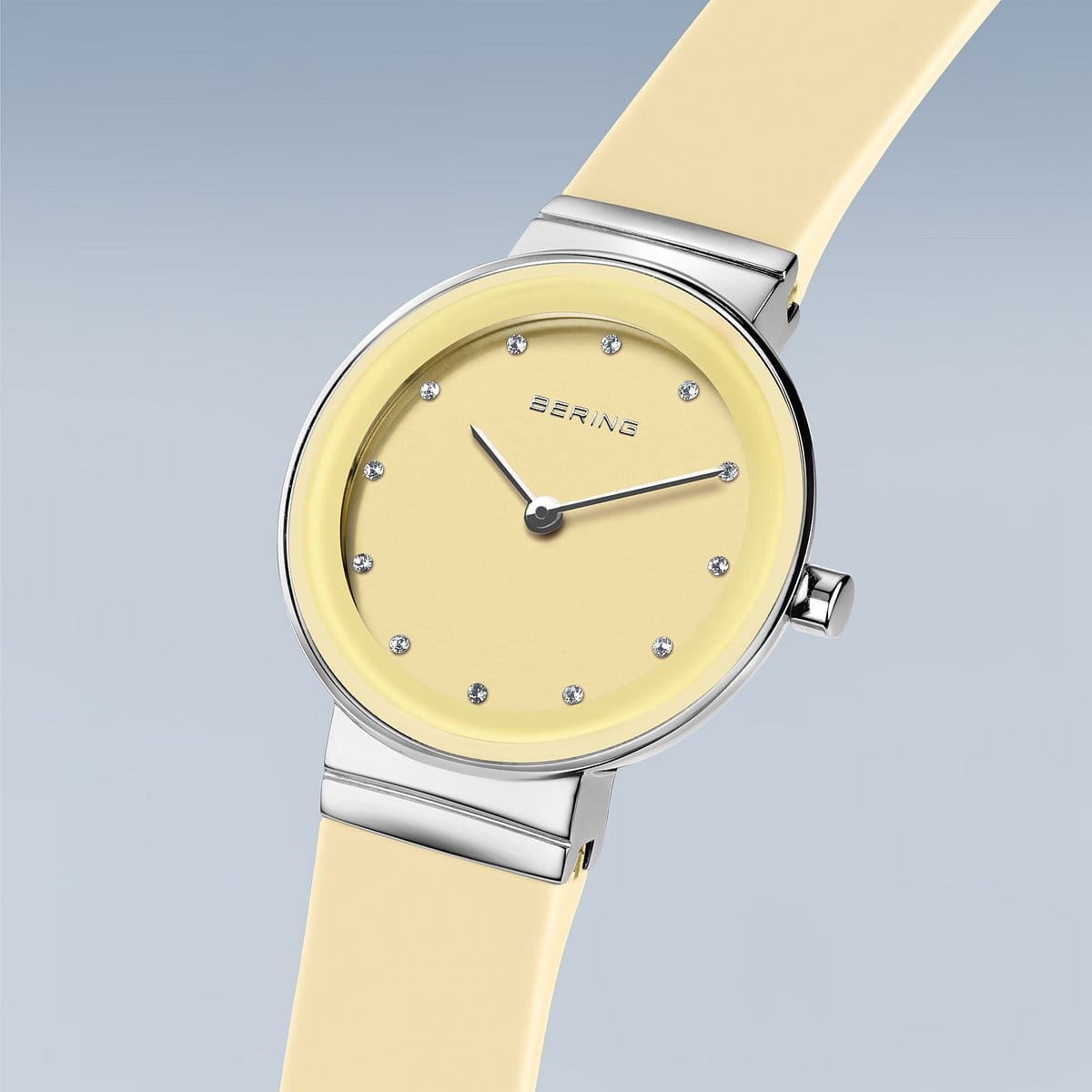 BERING Classic Polished Silver 29mm Yellow Sunray Dial Women's Watch 10129-600