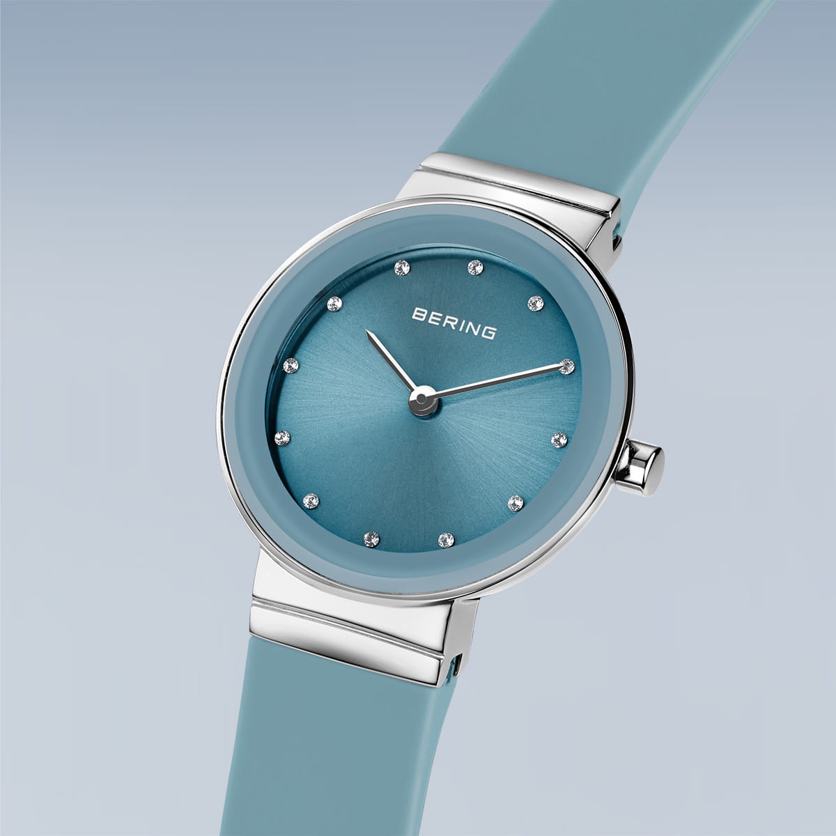 BERING Classic Polished Silver 29mm Blue Sunray Dial Women's Watch 10129-708
