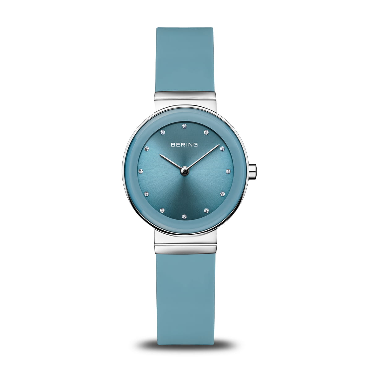 BERING Classic Polished Silver 29mm Blue Sunray Dial Women's Watch 10129-708