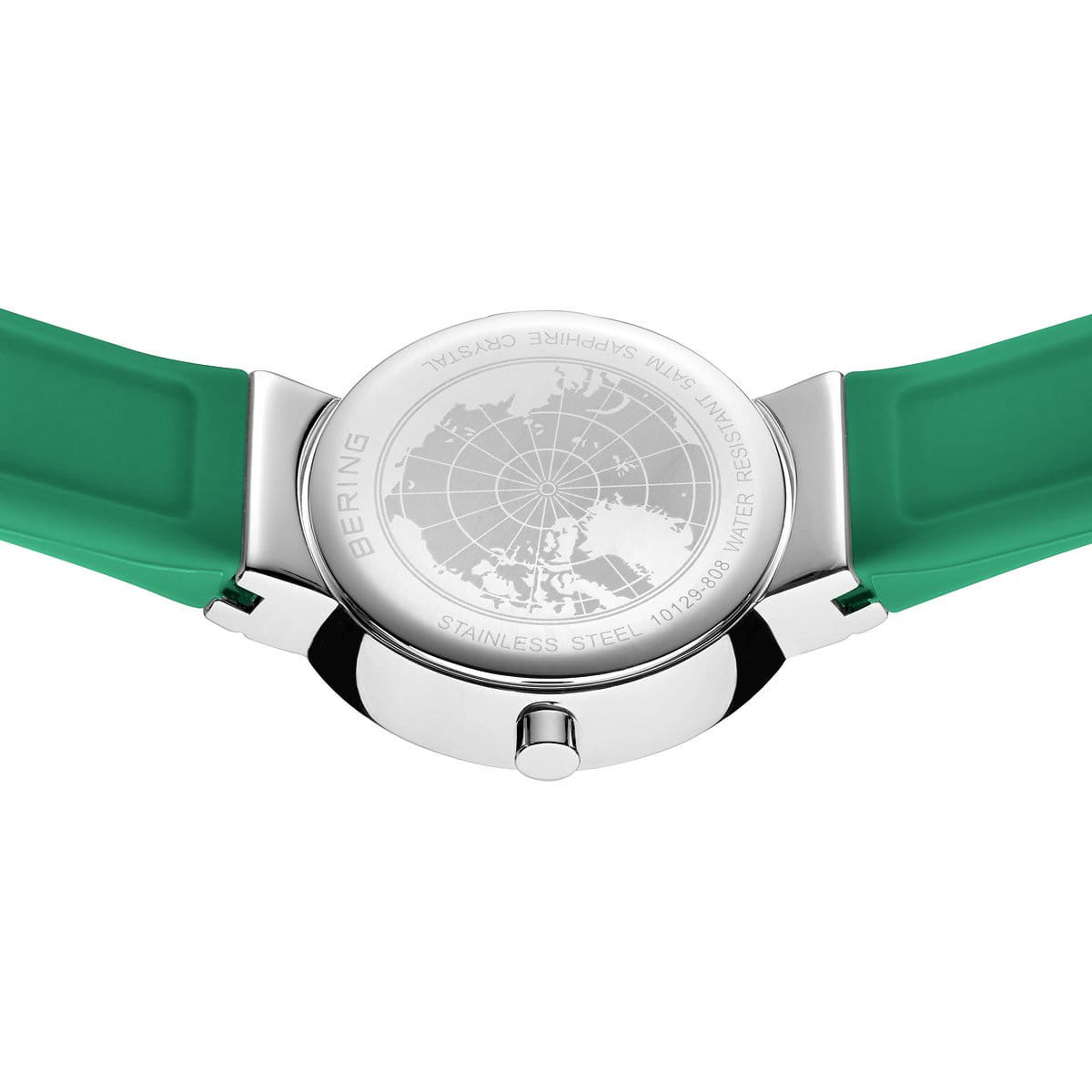 BERING Classic Polished Silver 29mm Green Sunray Dial Women's Watch 10129-808