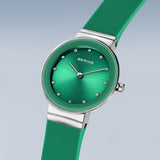BERING Classic Polished Silver 29mm Green Sunray Dial Women's Watch 10129-808