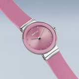 BERING Classic Polished Silver 29mm Pink Sunray Dial Women's Watch 10129-909