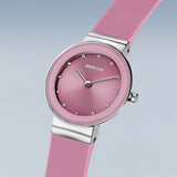 BERING Classic Polished Silver 29mm Pink Sunray Dial Women's Watch 10129-909