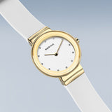 BERING Classic Polished Gold 29mm White Dial Women's Watch 10129-934