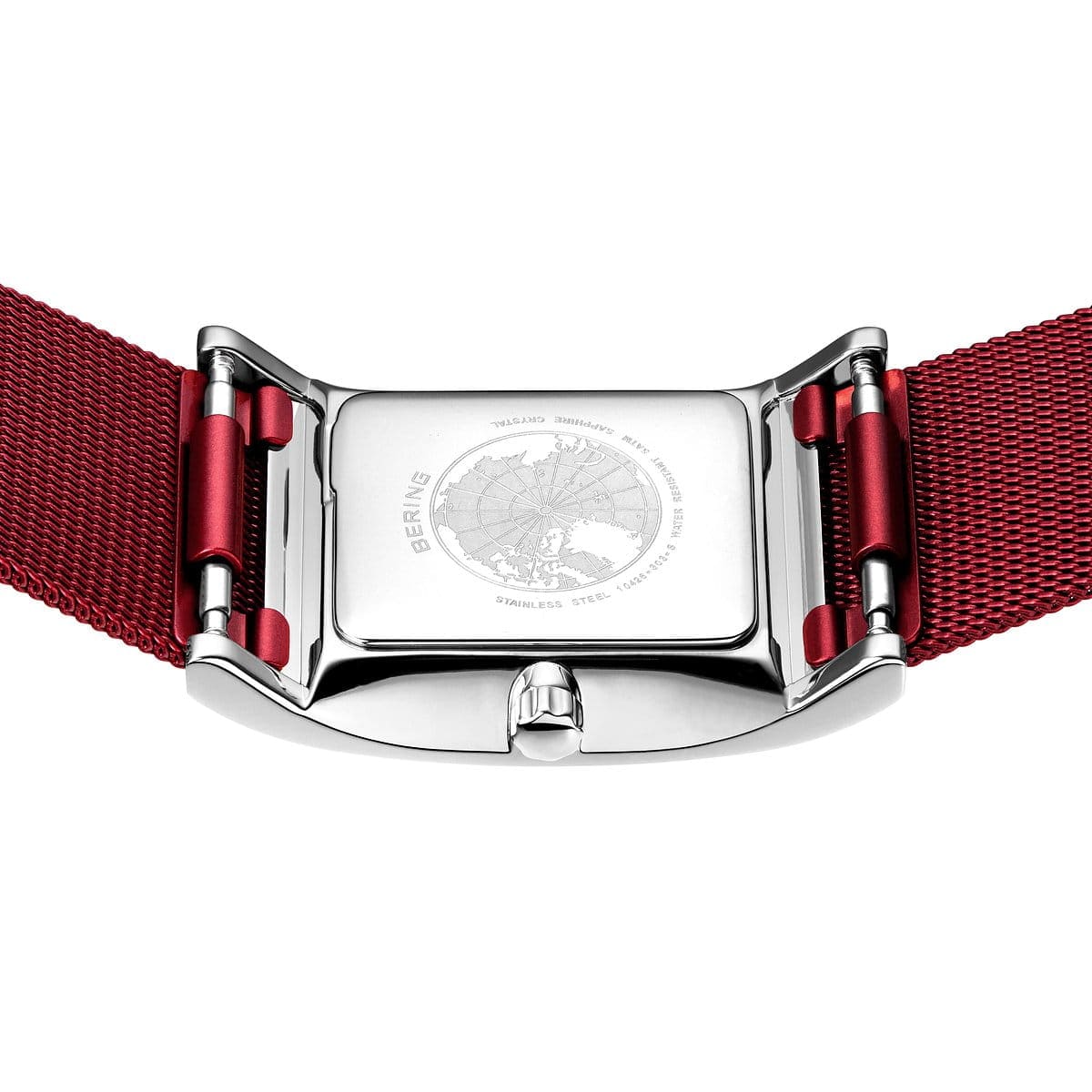 BERING Classic Polished Silver 26mm Red Sunray Dial Women's Watch 10426-303-S