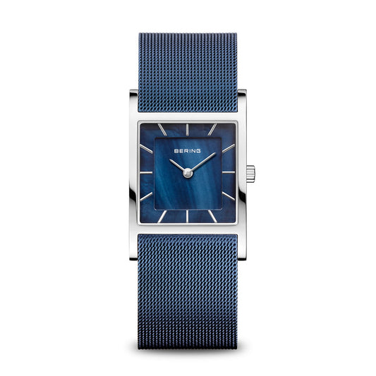 BERING Classic Polished Silver 26mm Blue Mother of Pearl Dial Women's Watch 10426-307-S