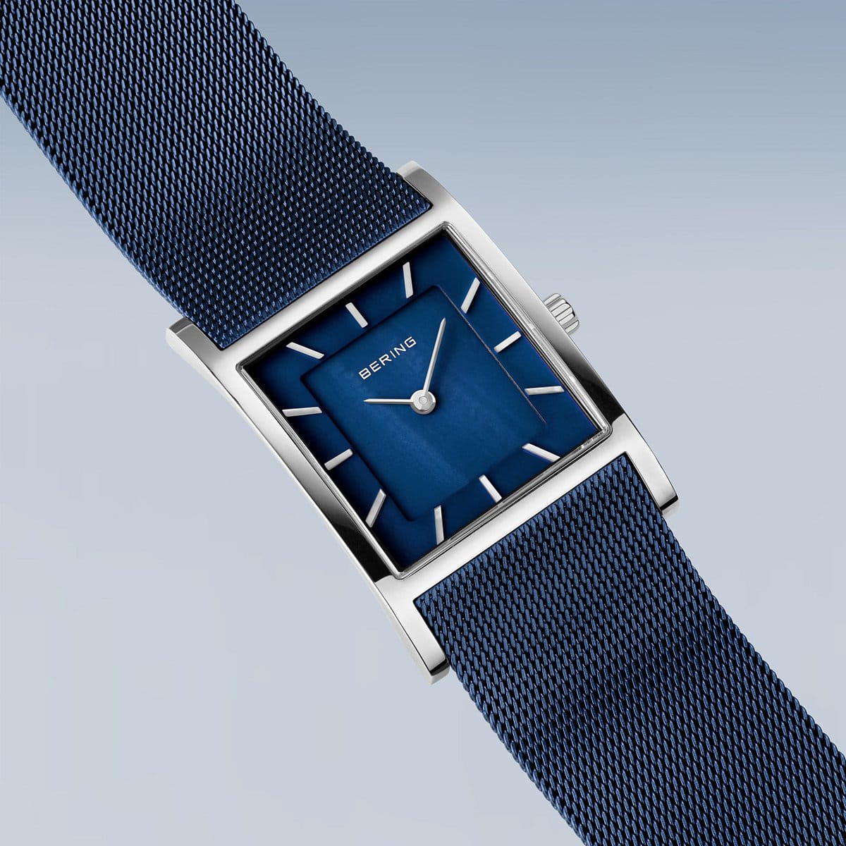 BERING Classic Polished Silver 26mm Blue Mother of Pearl Dial Women's Watch 10426-307-S
