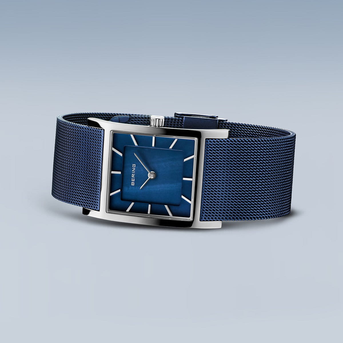 BERING Classic Polished Silver 26mm Blue Mother of Pearl Dial Women's Watch 10426-307-S