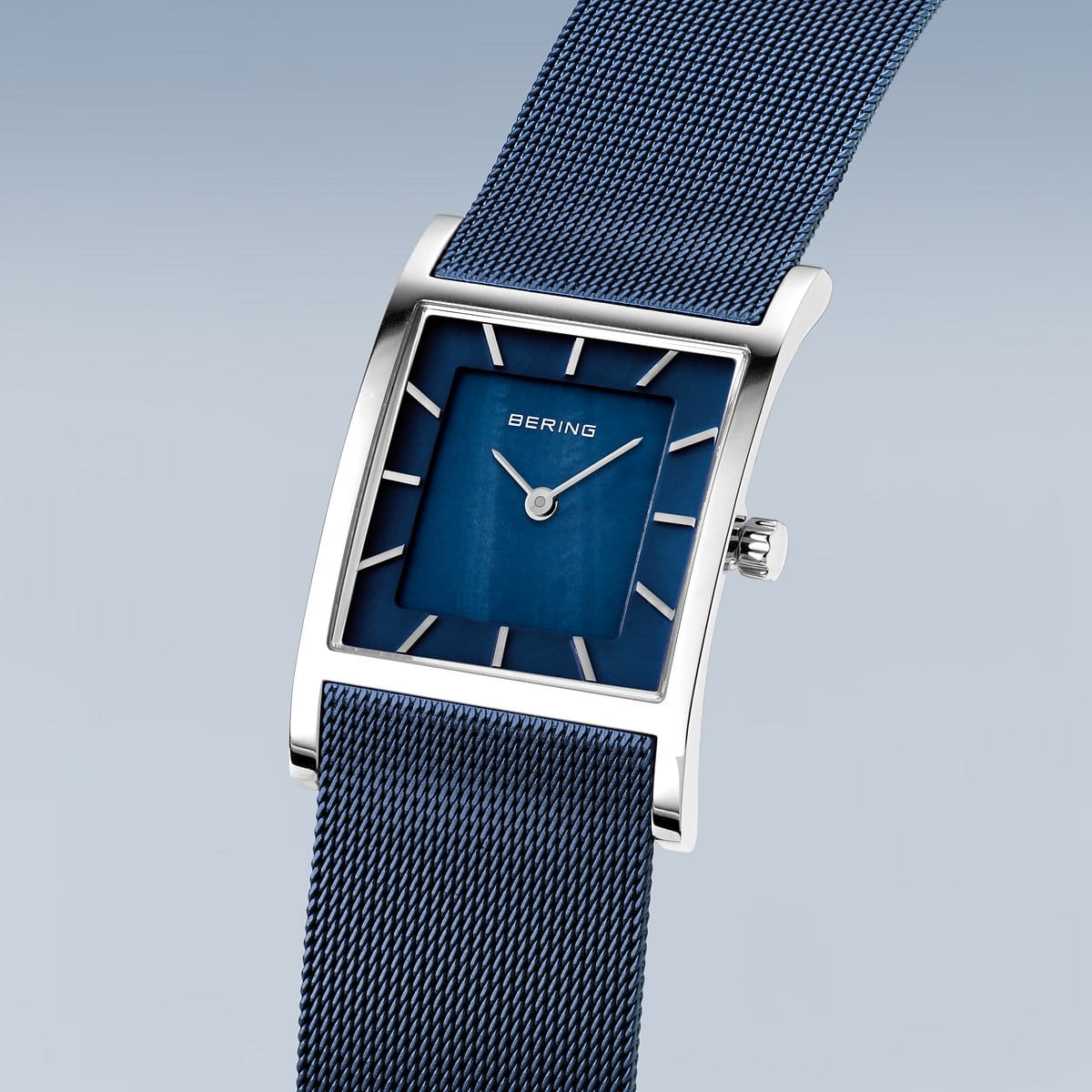 BERING Classic Polished Silver 26mm Blue Mother of Pearl Dial Women's Watch 10426-307-S