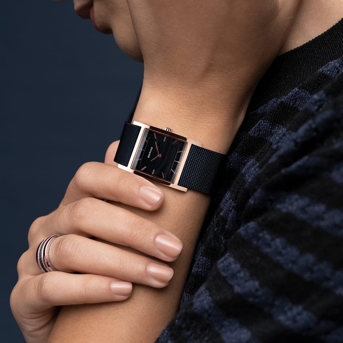 BERING Classic Polished Rose Gold 26mm Blue Mother of Pearl Dial Women's Watch 10426-367-S