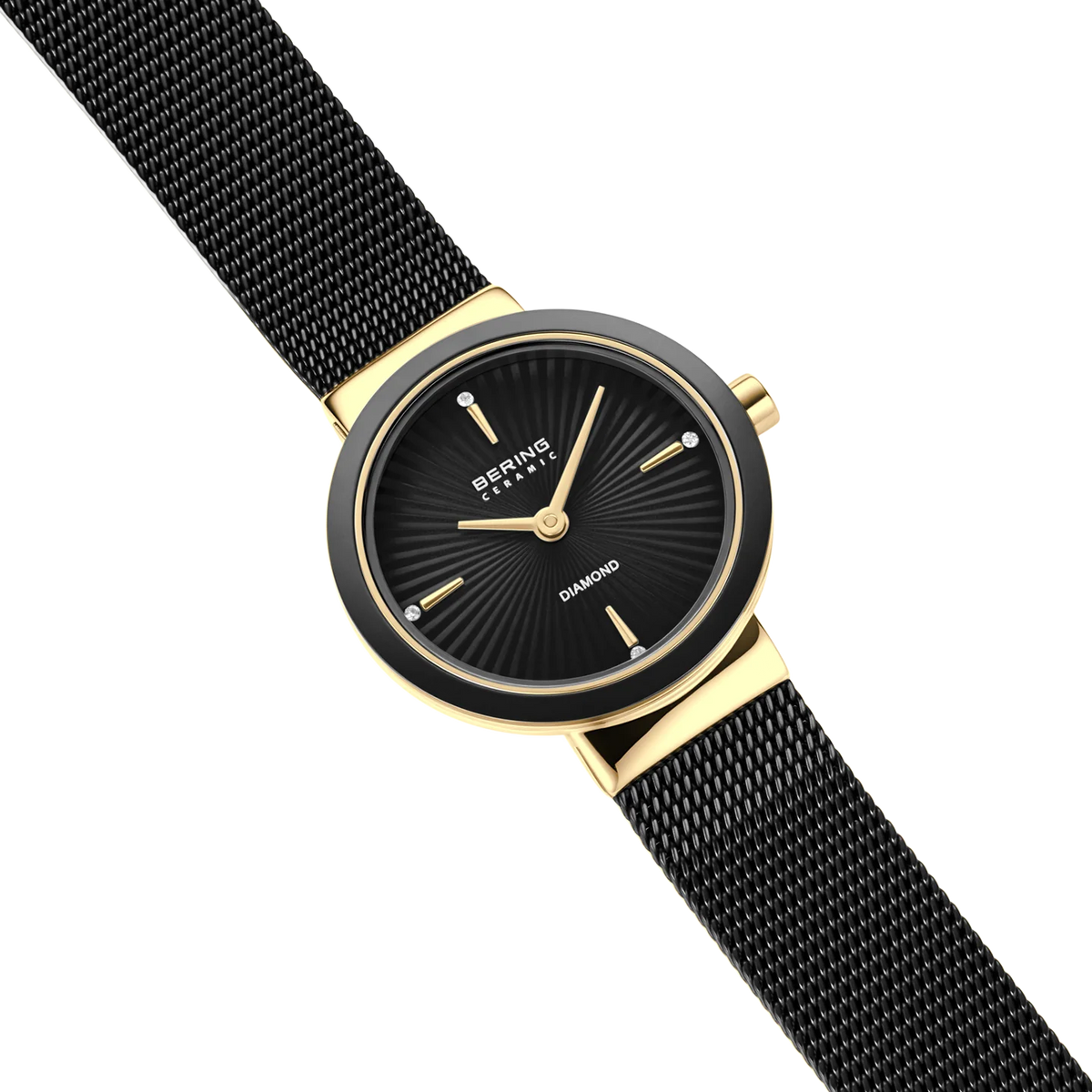 BERING Ceramic Wave Diamond Mesh Watch Black 27mm Black Diamond Dial Women's Watch 10725-132