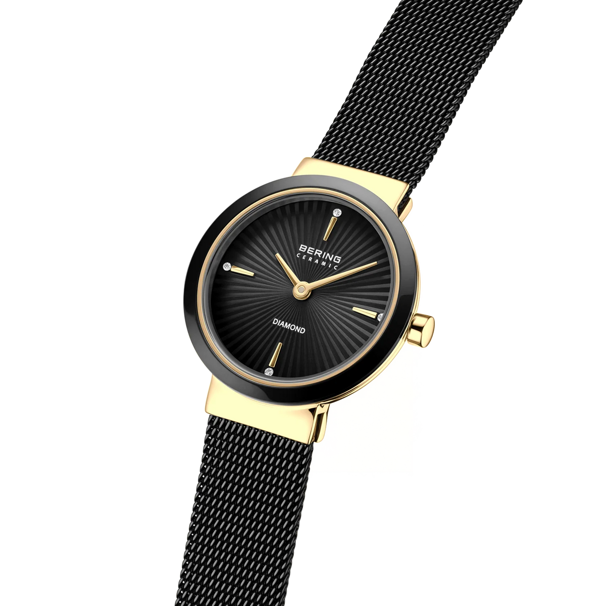 BERING Ceramic Wave Diamond Mesh Watch Black 27mm Black Diamond Dial Women's Watch 10725-132