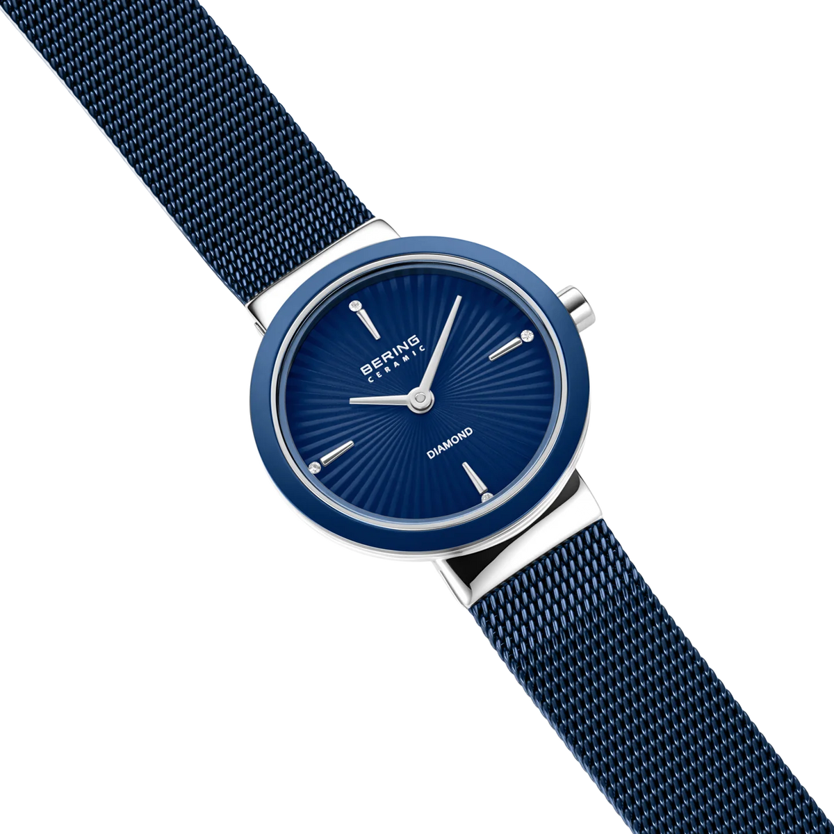 BERING Ceramic Wave Diamond Mesh Watch Blue 27mm Blue Diamond Dial Women's Watch 10725-307