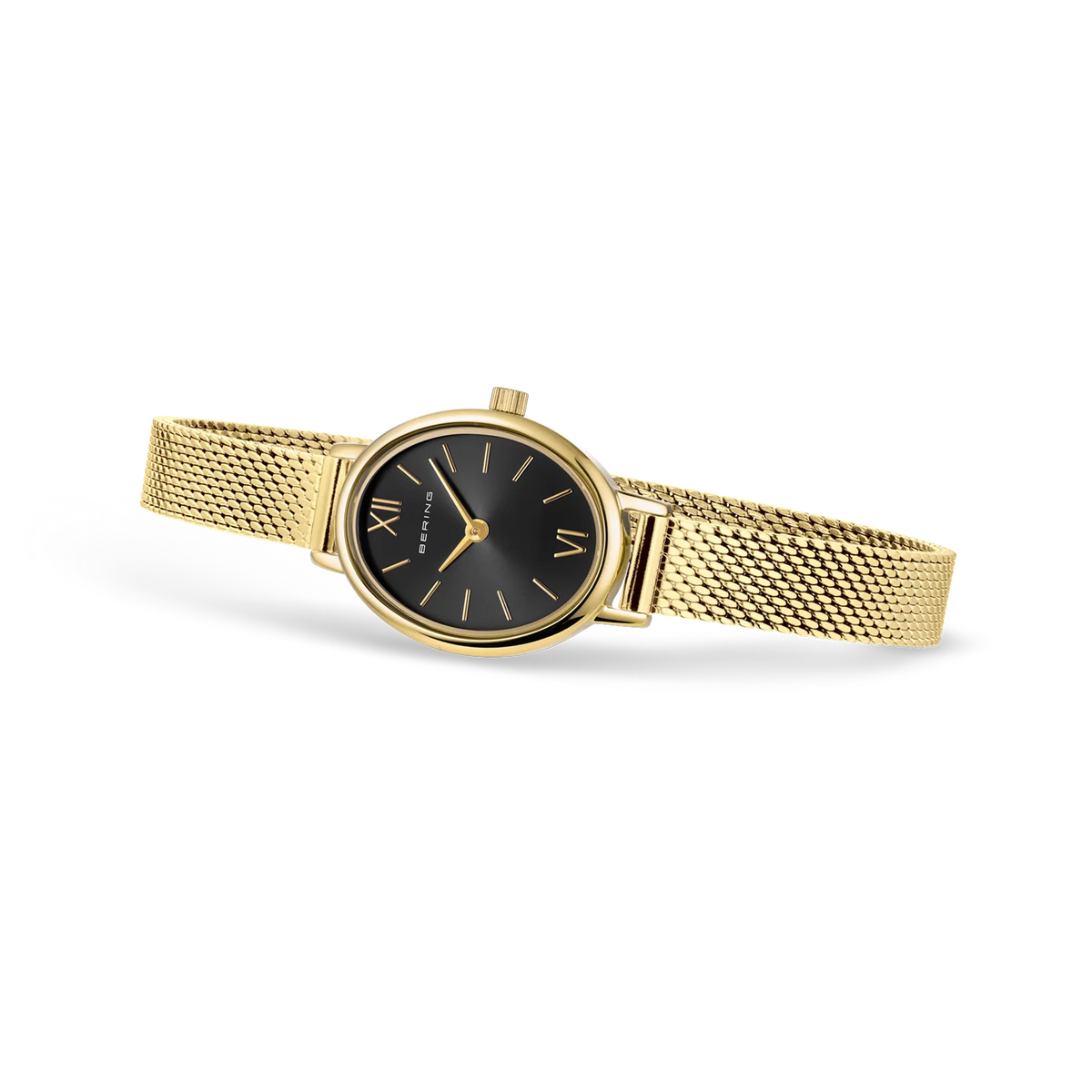 BERING Petite Oval Roman Numeral Mesh Watch Black 20mm Black Sunray Dial Women's Watch 11020-332