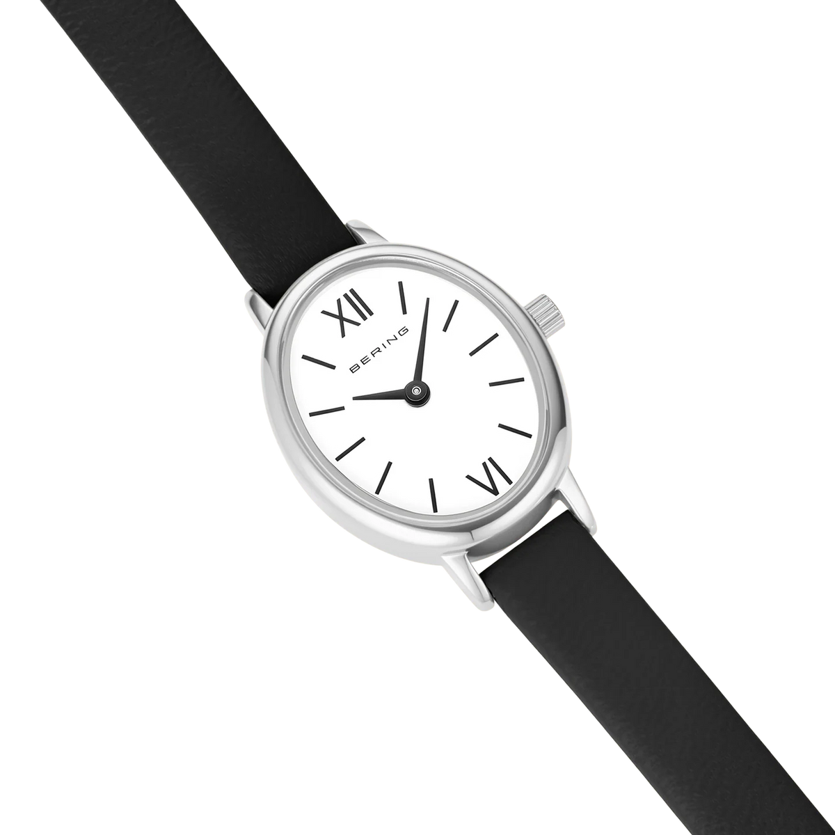 BERING Petite Oval Roman Numeral Leather Watch White 20mm White Dial Women's Watch 11020-402