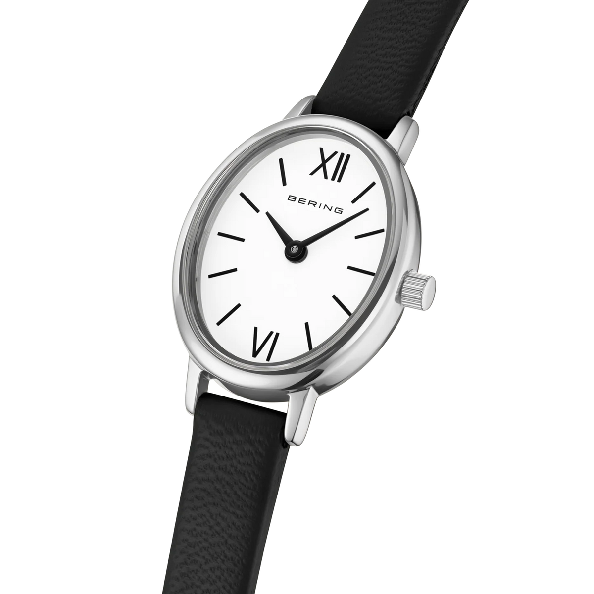 BERING Petite Oval Roman Numeral Leather Watch White 20mm White Dial Women's Watch 11020-402