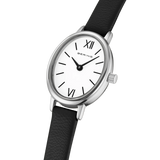 BERING Petite Oval Roman Numeral Leather Watch White 20mm White Dial Women's Watch 11020-402