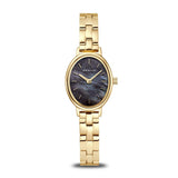 BERING Classic Polished Gold 20mm Black Mother of Pearl Dial Women's Watch 11020-732