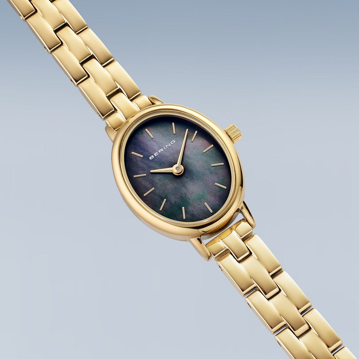 BERING Classic Polished Gold 20mm Black Mother of Pearl Dial Women's Watch 11020-732