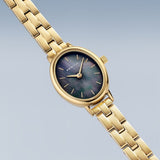 BERING Classic Polished Gold 20mm Black Mother of Pearl Dial Women's Watch 11020-732