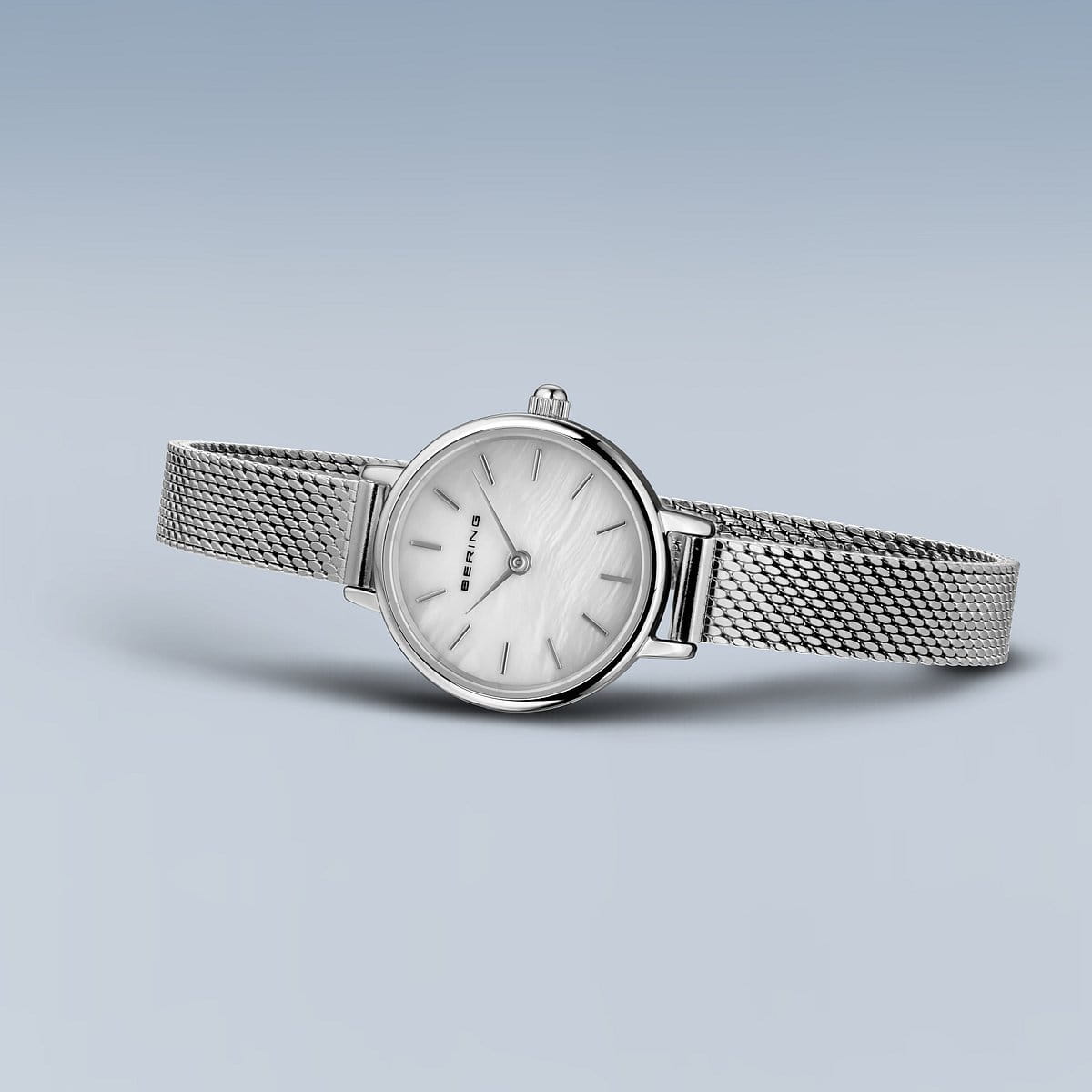 BERING Classic Polished Silver 22mm White Mother of Pearl Dial Women's Watch 11022-004